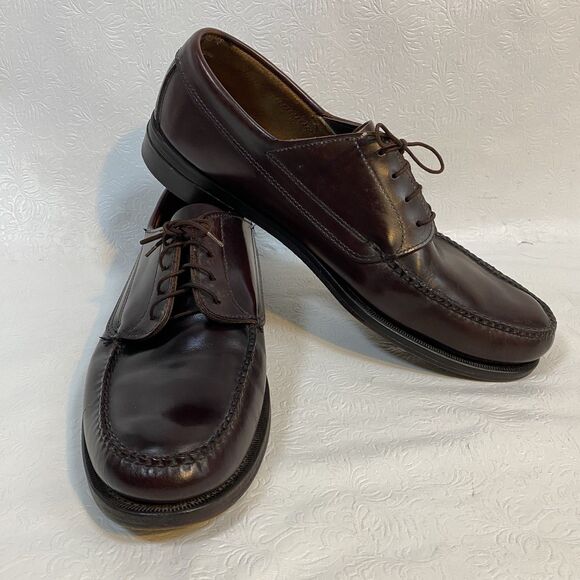 LL Bean Mens 14D Brown Leather Oxford Moc-Toe Shoes - Picture 1 of 15